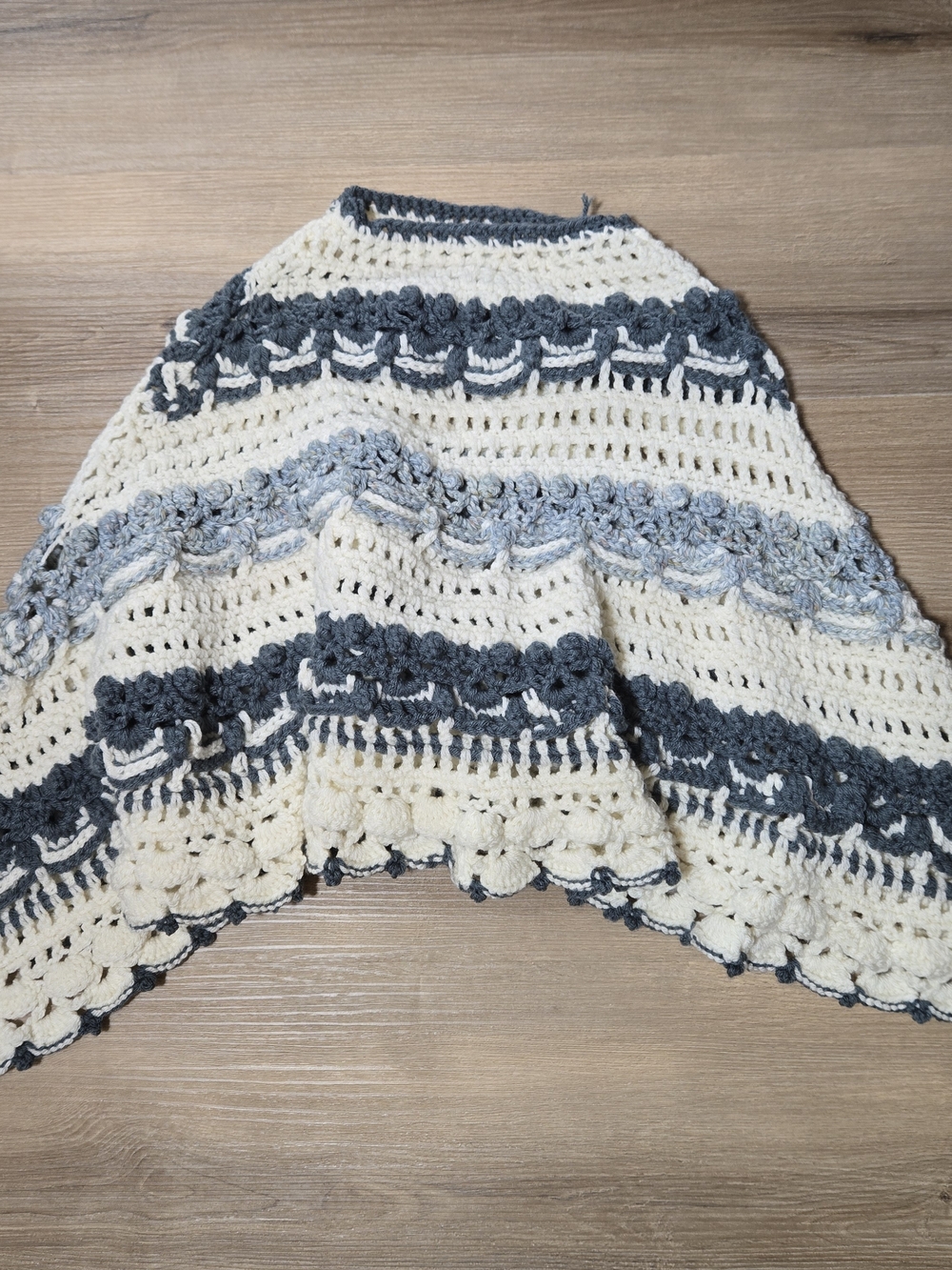 Cozy Crochet Poncho Shrug in Cream and Gray